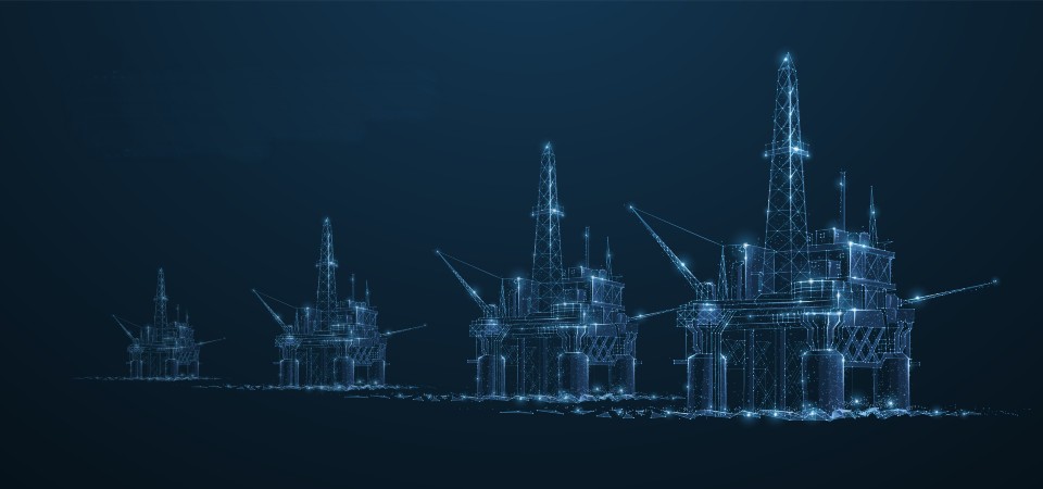 Outline of a group of oil rigs